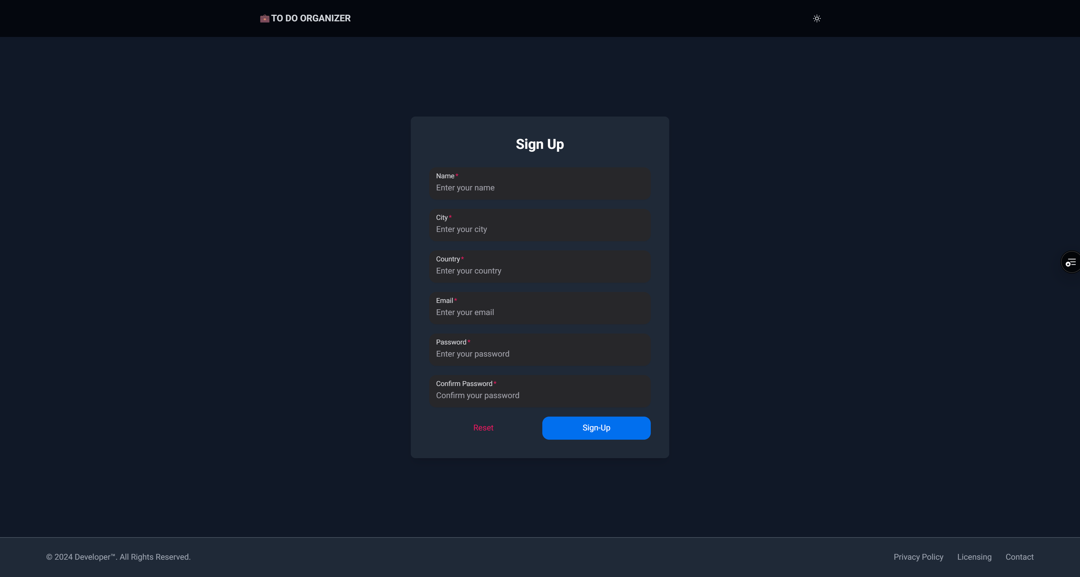 To-Do Organizer Website screenshot