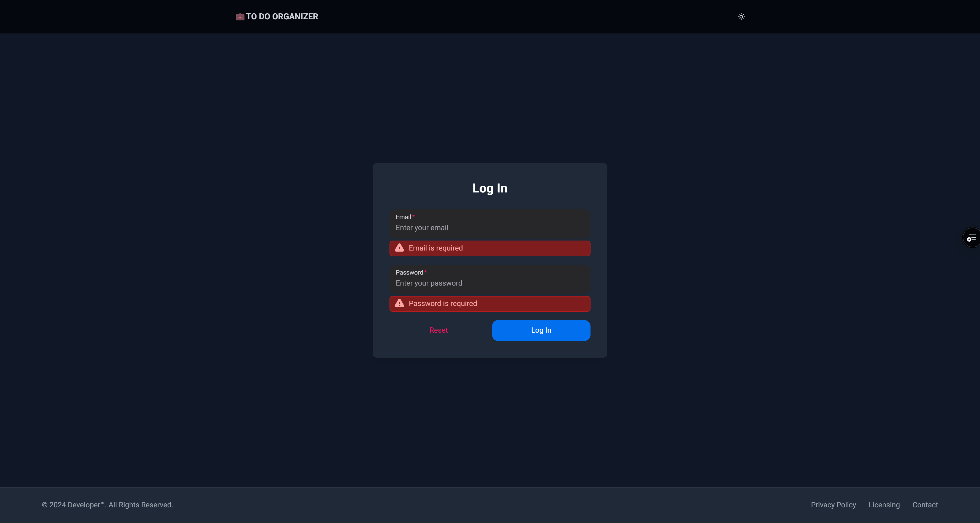 To-Do Organizer Website screenshot