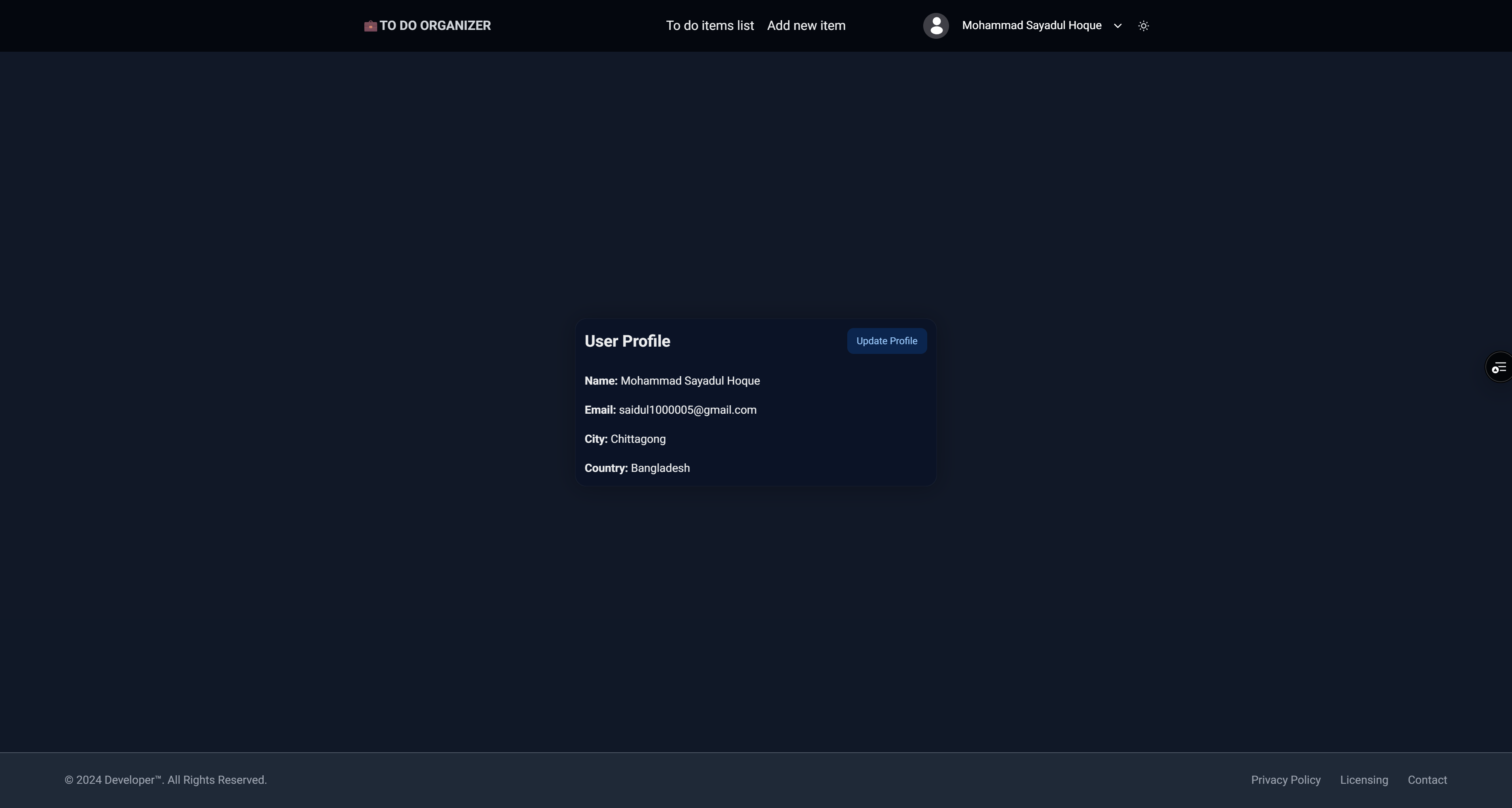 To-Do Organizer Website screenshot