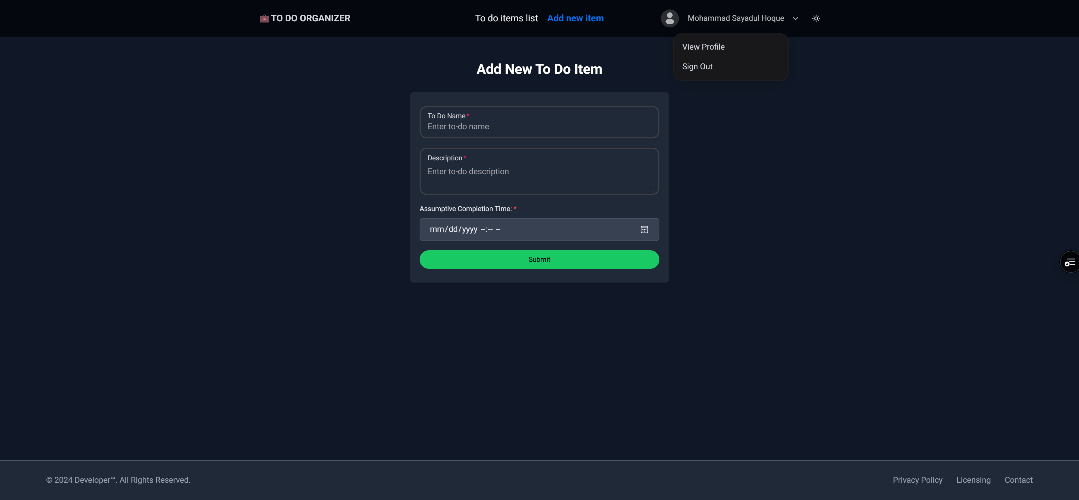 To-Do Organizer Website screenshot