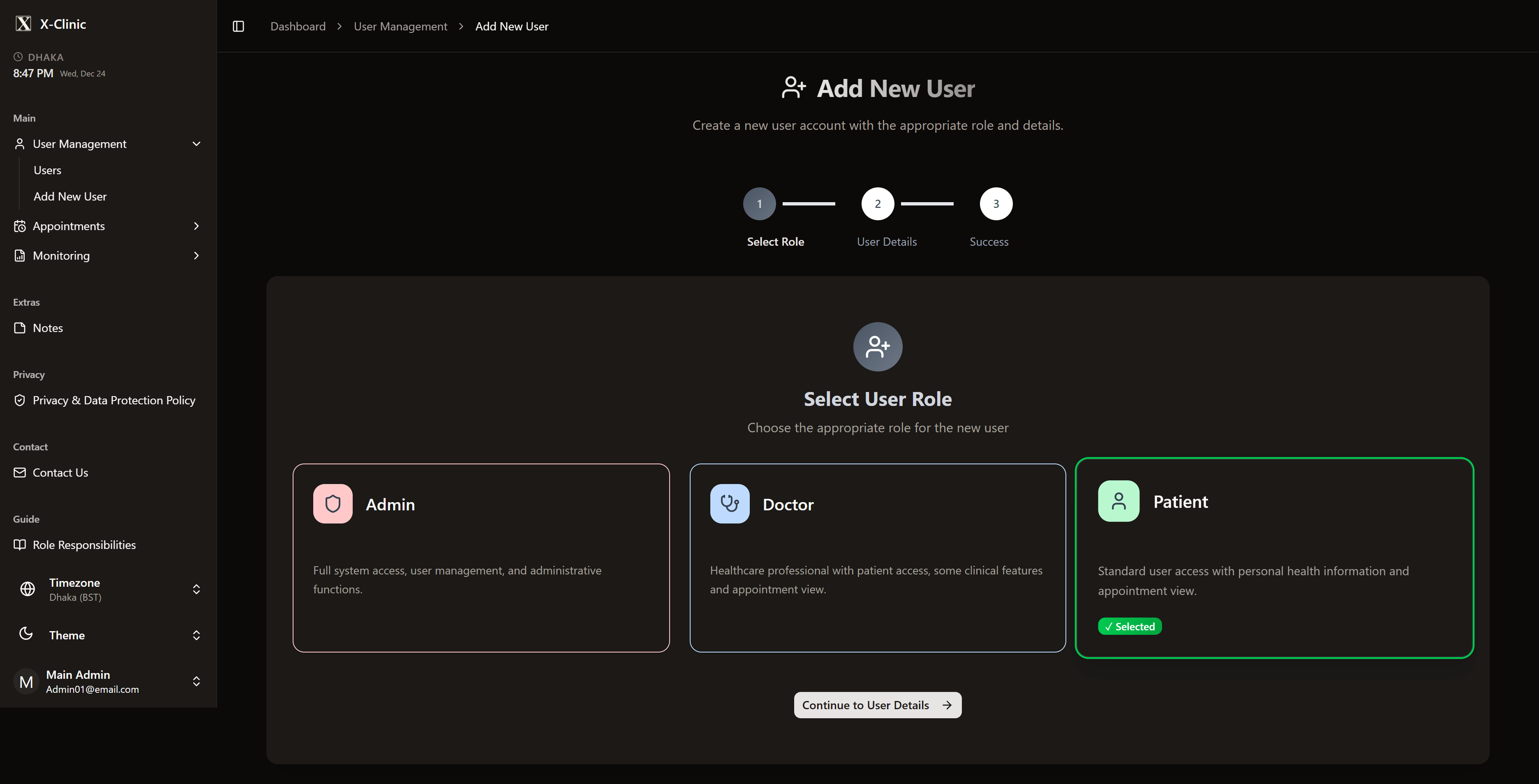 X-Clinic (Patient Management System) screenshot