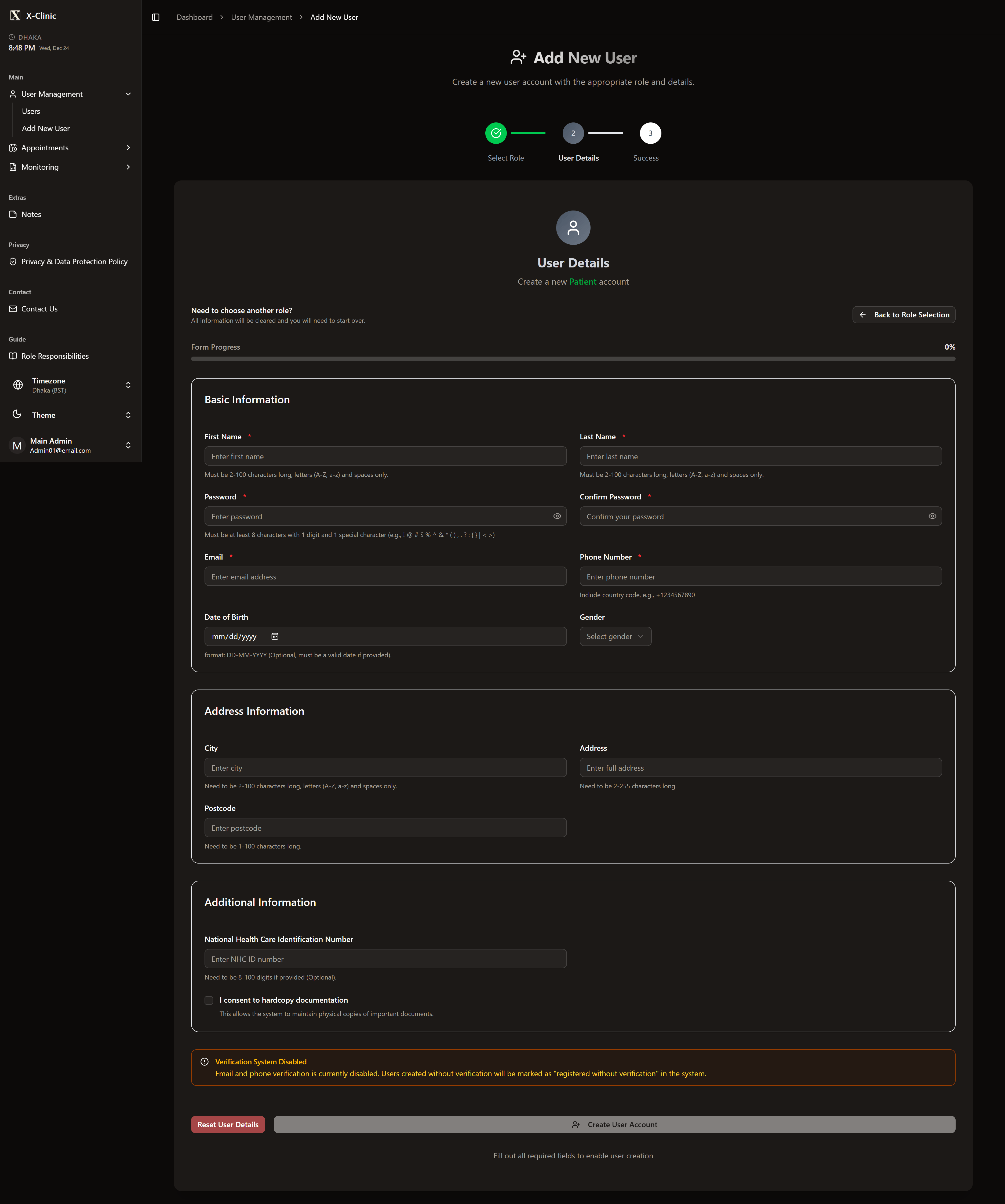 X-Clinic (Patient Management System) screenshot