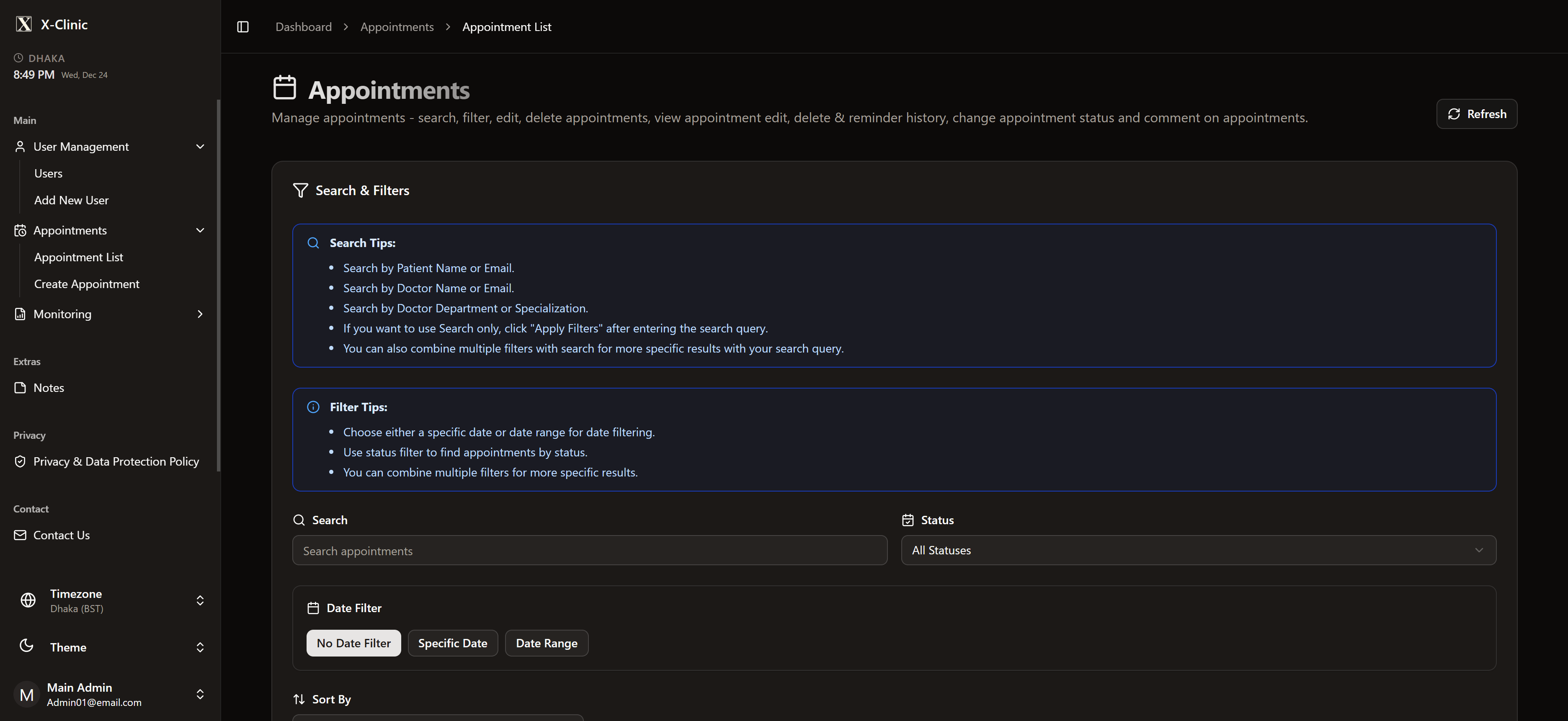 X-Clinic (Patient Management System) screenshot