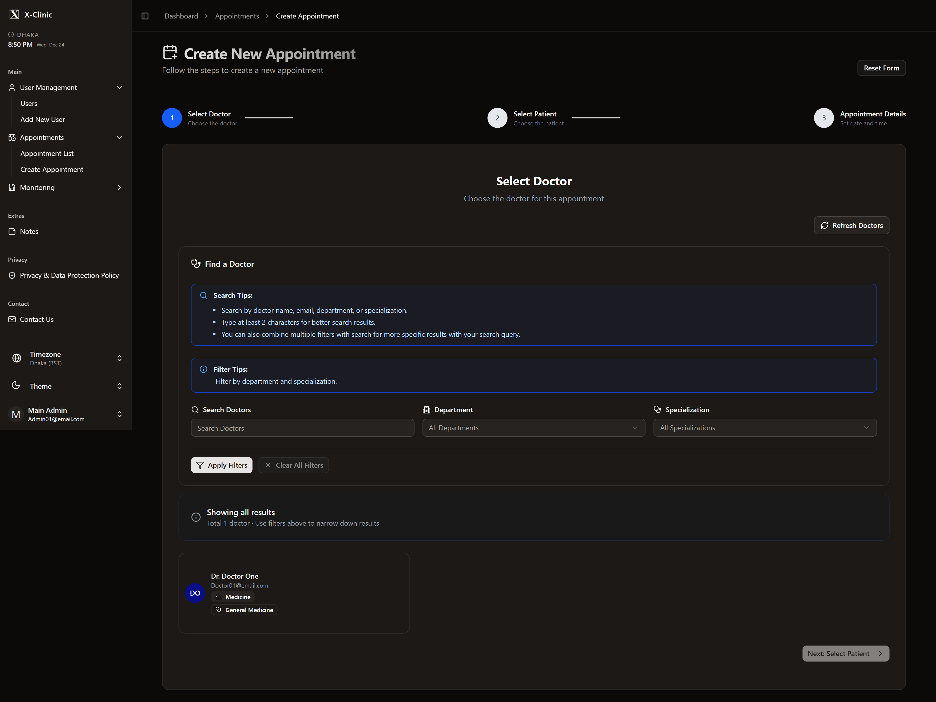 X-Clinic (Patient Management System) screenshot