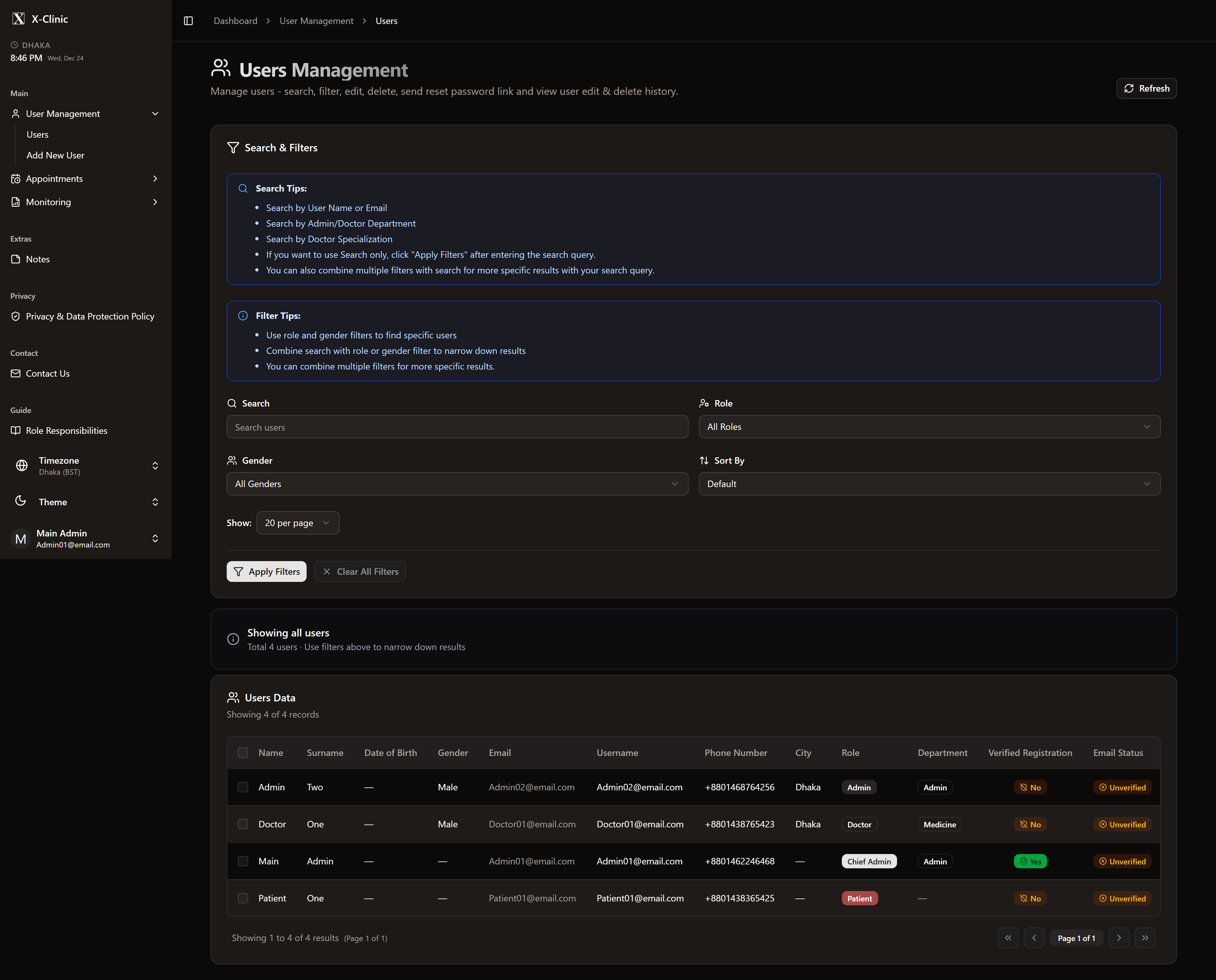 X-Clinic (Patient Management System) screenshot