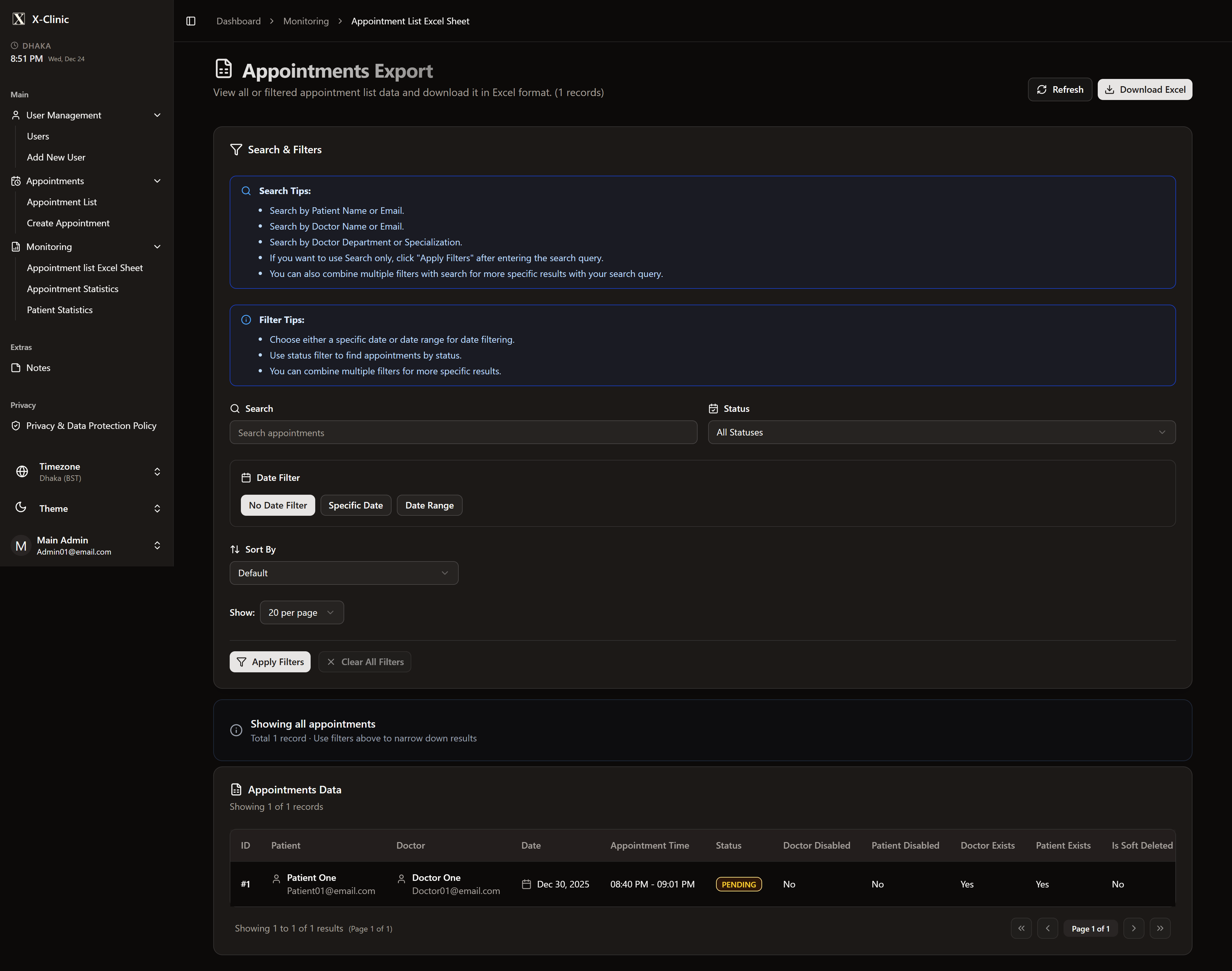 X-Clinic (Patient Management System) screenshot