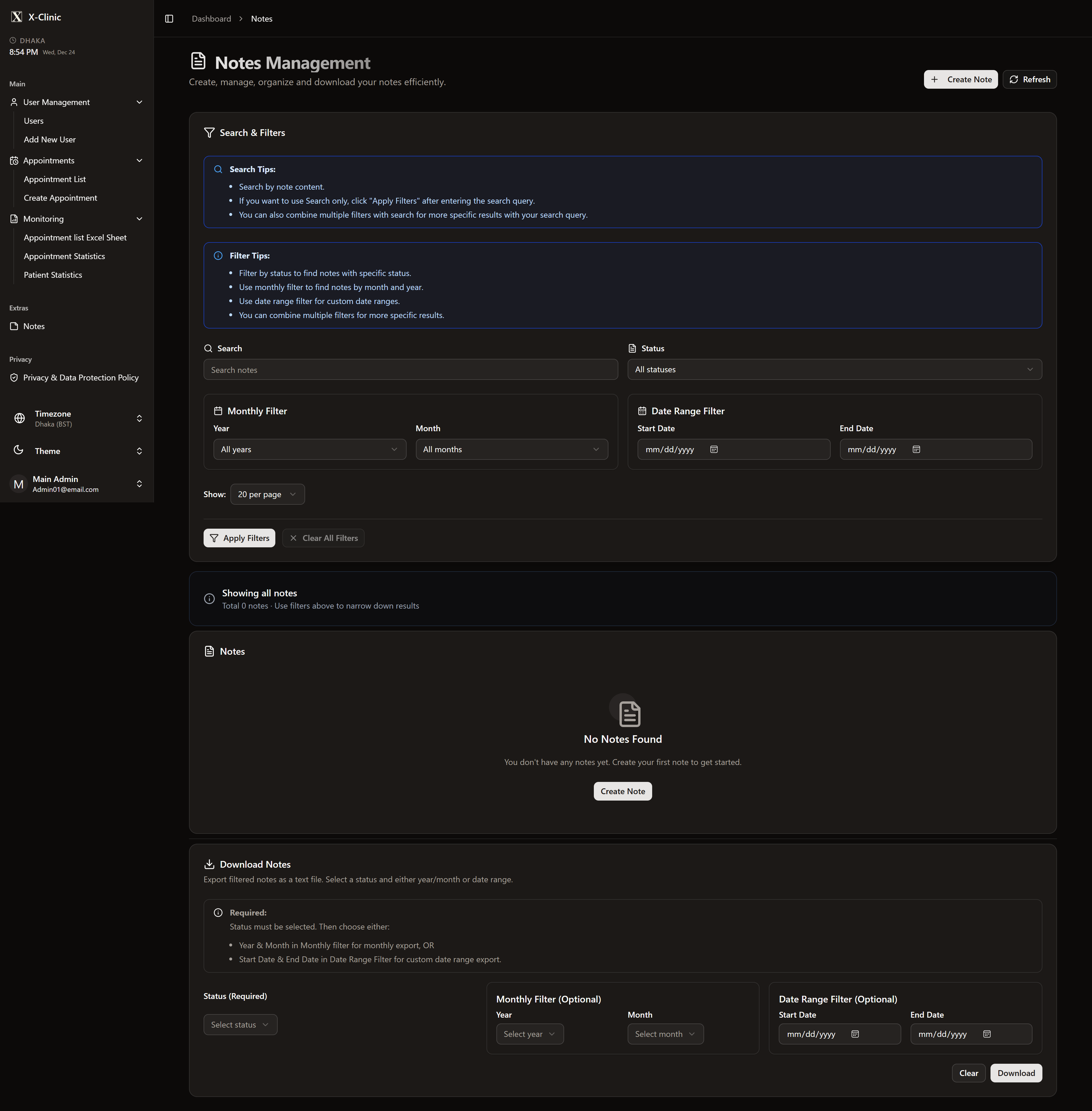 X-Clinic (Patient Management System) screenshot