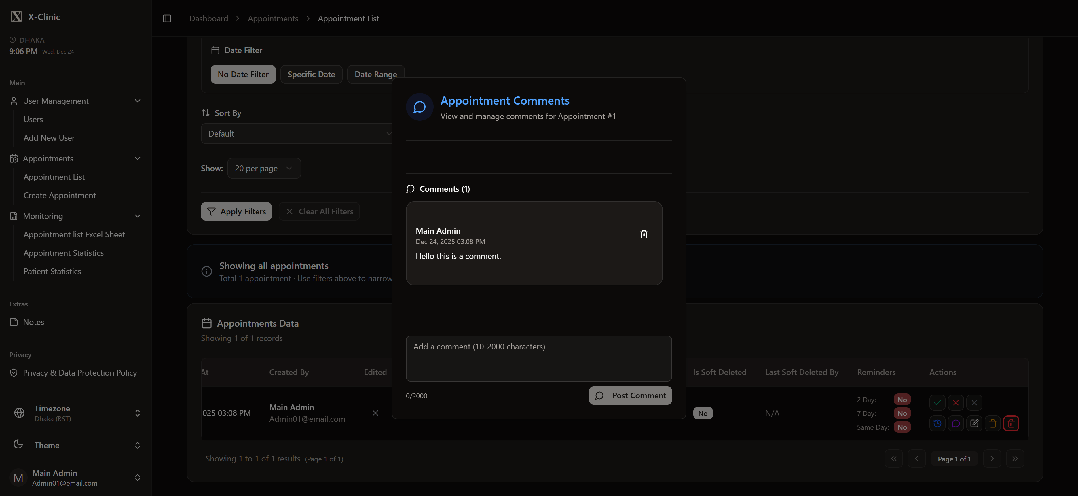 X-Clinic (Patient Management System) screenshot