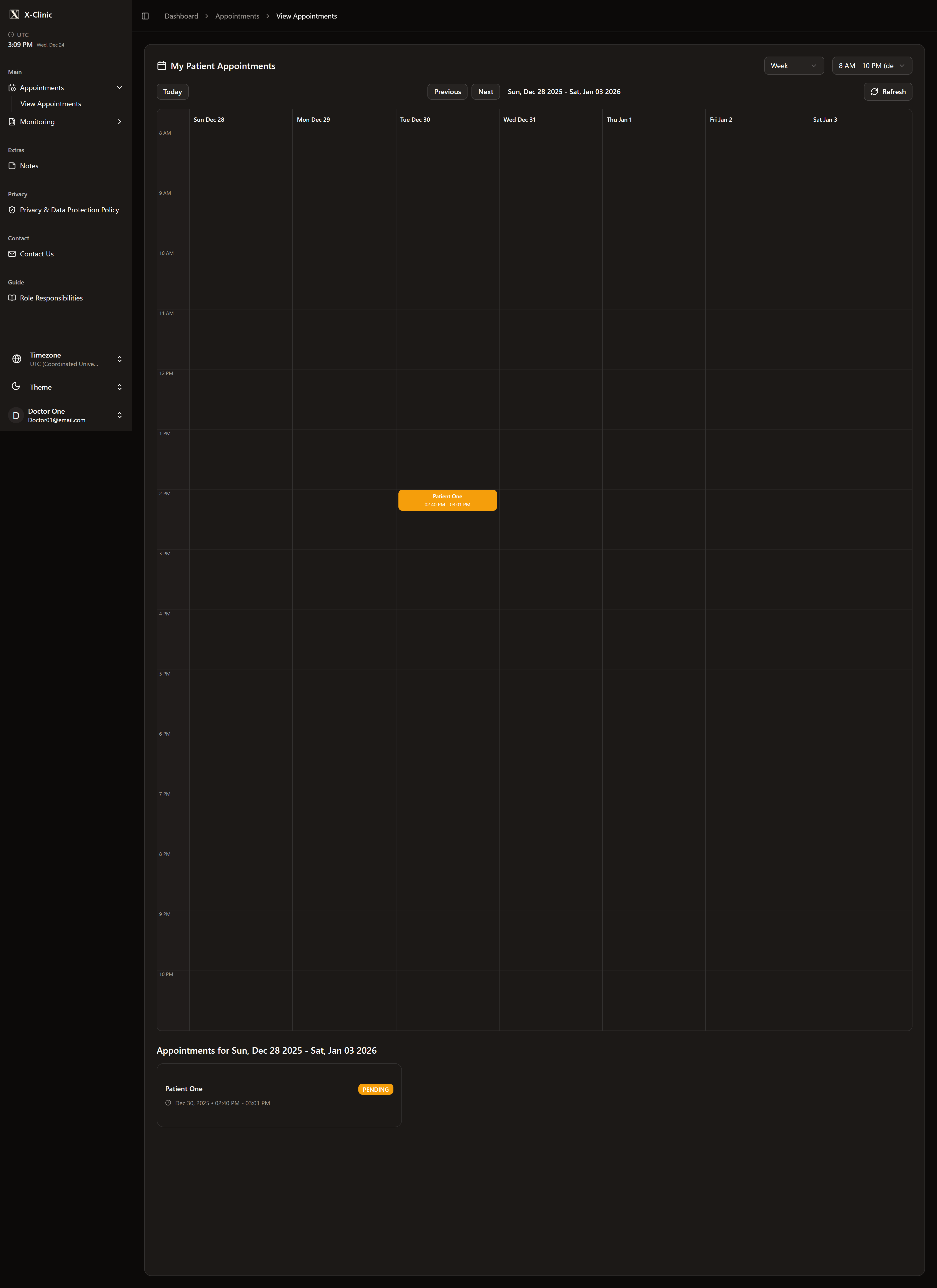 X-Clinic (Patient Management System) screenshot