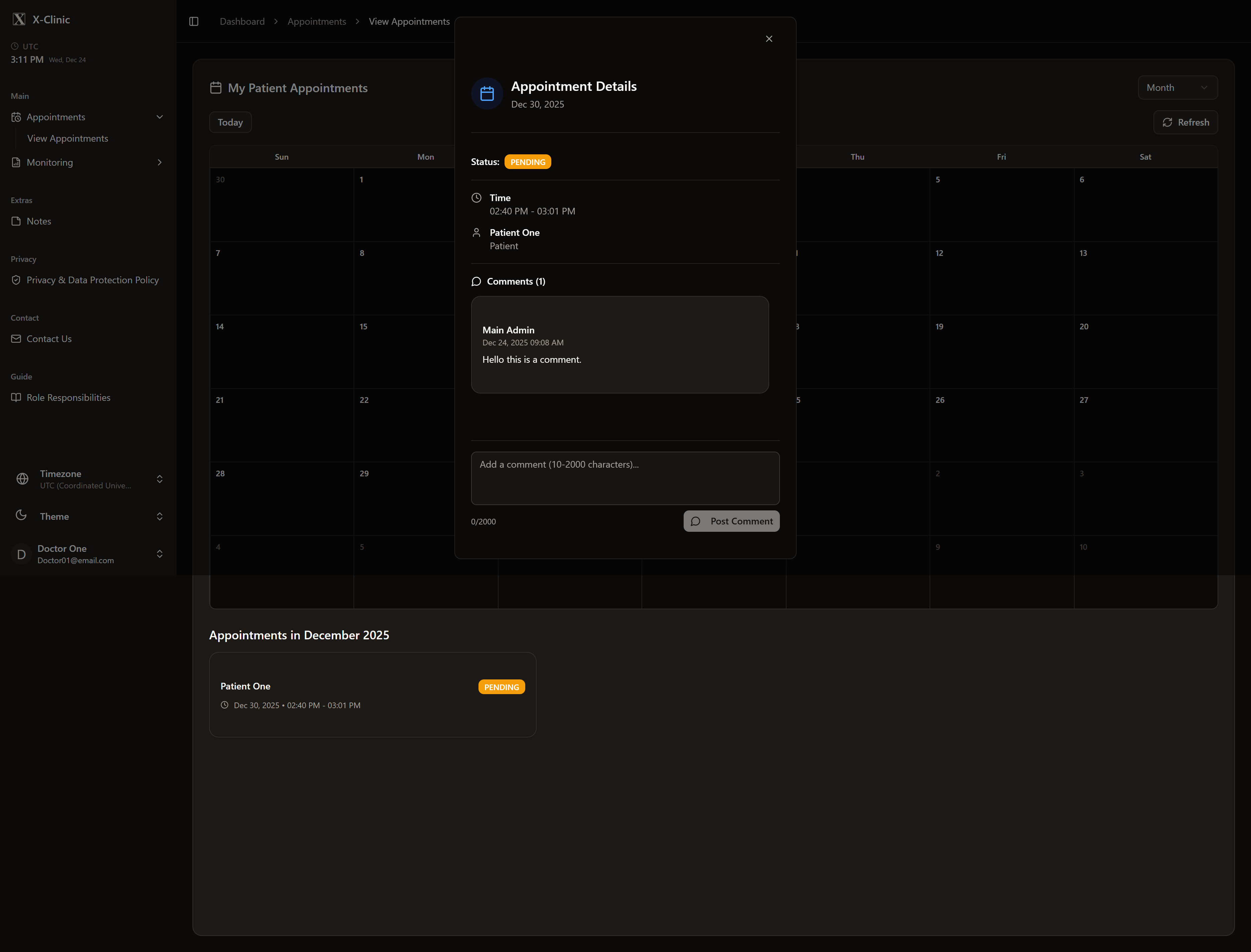 X-Clinic (Patient Management System) screenshot